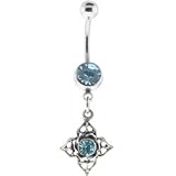Full Bloom Solar Blue Gem Dangle Belly Ring