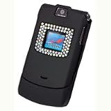 CELLET BLACK RUBBERIZED PROGUARD COVER CASE with BLING for MOTOROLA RAZR V3 V3c V3m