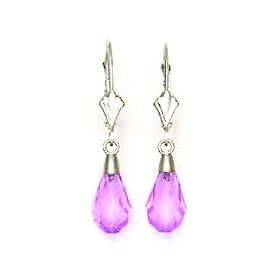 14k White 9x6 mm Briolette Light-Amethyst Crystal Earrings by 