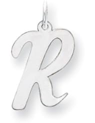 14k White Gold Large Script Initial R Charm. Gold Wt- 0.56g.