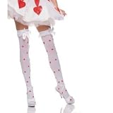  : Opaque Thigh High With Heart Print And Ruffle Top With Satin Bow