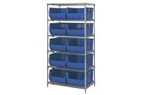 36 X 24 X 74 Chrome Wire Shelving With 10 24D Bins Blue