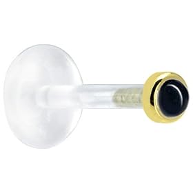 16 Gauge 5/16 Inches Solid 14KT Yellow Gold 2mm Genuine Onyx Bioplast Tragus Earring Stud