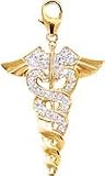 Caduceus, 14K Gold Diamond Charm