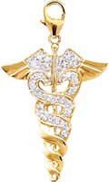 Caduceus, 14K Gold Diamond Charm
