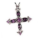 Sterling Silver Marquise Purple Crystal Cross Pendant