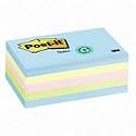 Post-it&reg; Notes, Original Pad, 3 Inches x 5 Inches, Recycled, Assorted Pastel Colors, 5 Pads per Pack