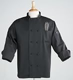 Black, 10 Knot Button Chef Coat w/Thermometer Pocket, Large