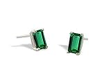 14K White Gold Emerald-cut Created Emerald Stud Earrings