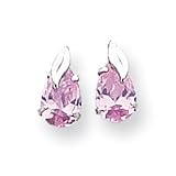 14k White Gold Pink Pear Shaped CZ with Leaf Post Earrings