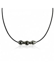 17" sterling silver 8-9mm tahitian cultured pearl black rubber necklace.