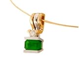14K 2 Tone Emerald Cut Emerald & Diamond Necklace