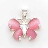 Sterling Silver Pink Shell Butterfly Pendant with 20 inch Sterling Silver Chain