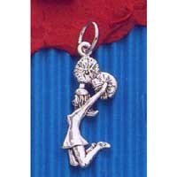 Sterling Silver Cheerleader with Pom Pom Charm