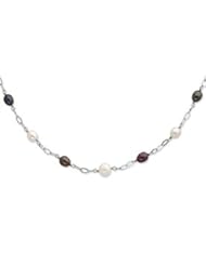 Sterling Silver White/Black Freshwater Cultured Pearl w/2in ext. Necklace
