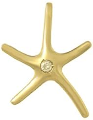 14k Gold Nautical Necklace Charm Pendant, .03 Dwt Diamond Dancing Starfish Sea S