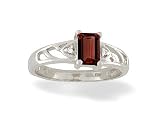 14K White Gold Genuine Emerald-cut Garnet and Diamond Ring