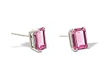 14K White Gold Emerald-cut Created Pink Sapphire Stud Earrings