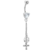 Crystal Heart Gem Cross Peace Dangle Belly Ring