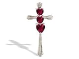 14K White Gold Heart Created Ruby and Diamond Cross Pendant