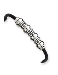 Sterling Silver Beaded Black Rubber Bracelet QG1813-7"