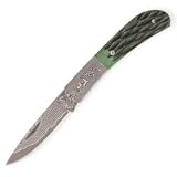 Best sale price for Kriegar Damascus Folding Knife Green Jigged Bone. Free Shipping.