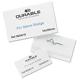 DURABLE - Badge avec pince ondulante, 75 x 40 mm transparent, en plastique, pointe de l'épingle couverte, encoche au dos, 1 porte-badge neutre pour chaque badge i