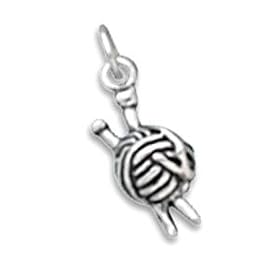 Yarn and Knitting Needles Charm 3-D Sterling Silver
