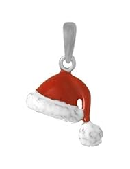 925 Solid Sterling Silver Necklace Charm Pendant, 3d Santas Hat With Red Enamel
