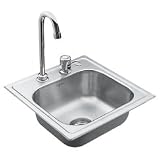 MOEN 22240 Camelot 15-Inch-by-15-Inch Kitchen Sink with Bar Faucet, Satin