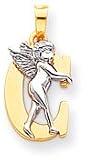 Block Letter With Angel Charm, Yellow/White Gold