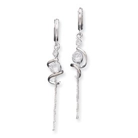 Sterling Silver Spiral Cz Dangle Hoop Earrings