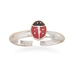 Red and Black Enamel Ladybug Toe Ring
