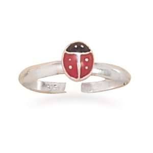21NeS9opudL Red/Black Enamel Ladybug Toe Ring