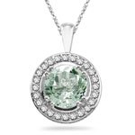 0.40 Cts Diamond & 1.80 Cts Green Amethyst Pendant in 14K White Gold