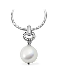 CleverEves 18K Palladium White South Sea Cultured Pearl & Diamond Pendant 2.6