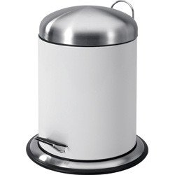 BERGNER Edelstahl Abfalleimer - 5 Liter - WEISS - Treteimer - Badeimer