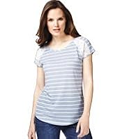 Floral Lace Striped T-Shirt with Linen