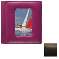 Raika #169 Handcrafted Top Grain Leather, 4-in x 6-in 2-up Post Bound Photo Album, with Front Cover Window, Brown