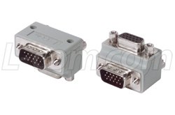 Low Profile Right Angle Adapter, HD15 Male / Female, Cable Exit 1