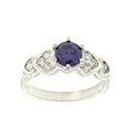 Sterling Silver Purple and White CZ Heart Design Engagement Ring Size#8