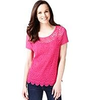Scoop Neck Crochet Lace T-Shirt