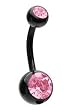 Titanium Belly Ring with Light Pink CZ