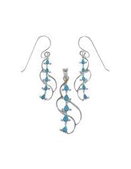 Sterling Silver Turquoise Pendant Earrings Jewelry Set DC24387