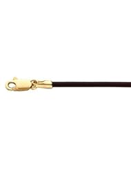 Clevereves 14K Yellow Gold 18 Inch Brown Leather Chain