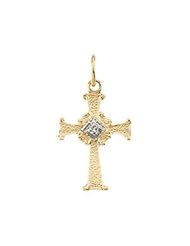 14K Yellow Gold Childs Cross Pendant With Diamon