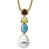 14K White or Yellow Gold Paspaley South Sea Cultured Pearl, Citrine, Peridot and Blue Topaz Pendant