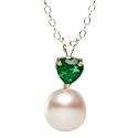 14k Cultured Pearl and Synthetic Emerald Pendant with Chain