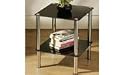 2 TIER SQUARE END TABLE BLACK GLASS/CHROME LEGS