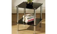 2 TIER SQUARE END TABLE BLACK GLASS/CHROME LEGS